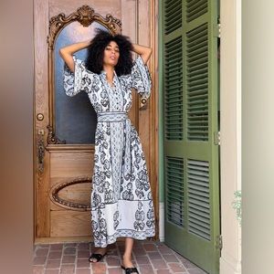 Sue Sartor Palladio Kaftan Dress | Noir/Grey Coastal Ikat